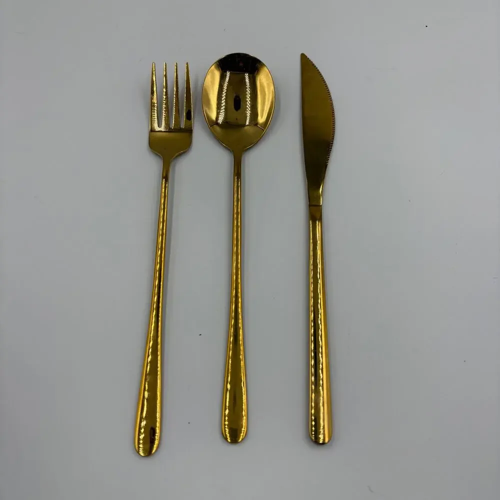 Gold Tone SUS 304 Stainless Steel Flatware 3 Piece Set Fork Spoon Knife Modern